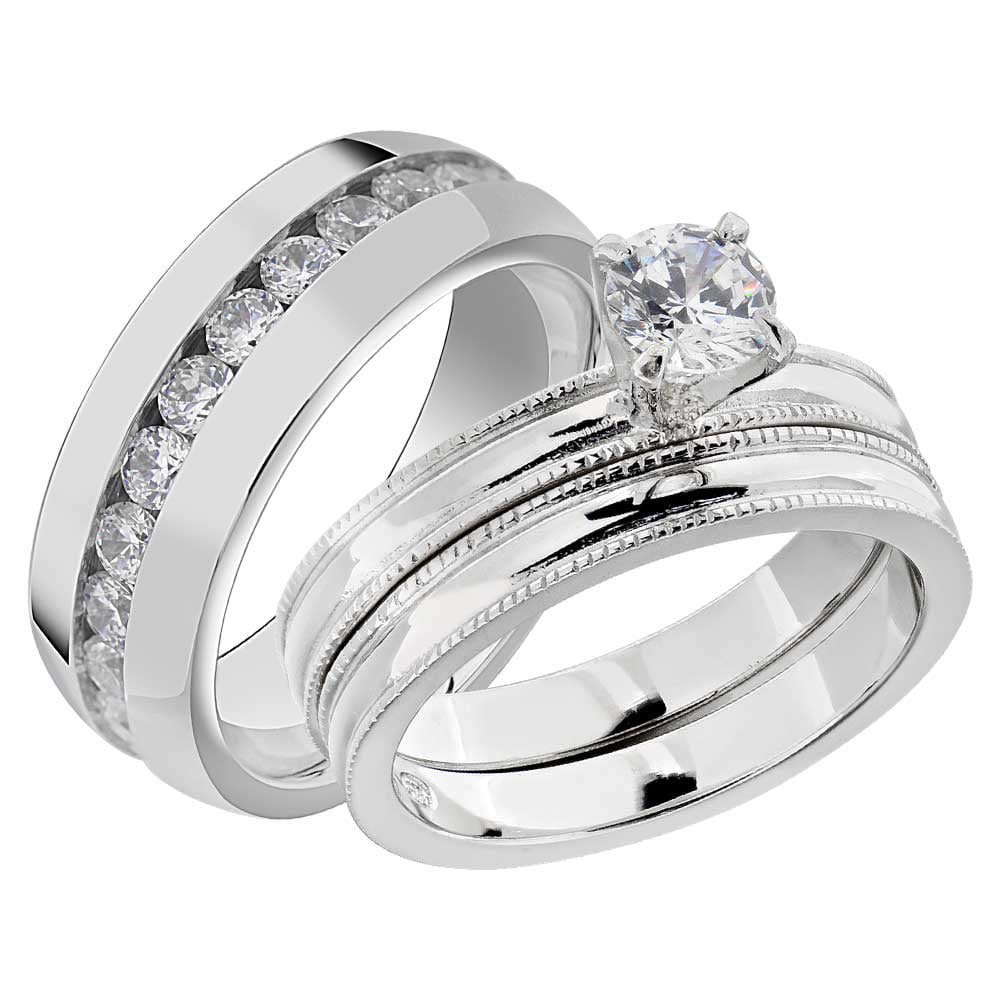 0.8Ct Princess Cut CZ Stainless Steel Non Tarnish Womens Wedding Bridal Ring Set 