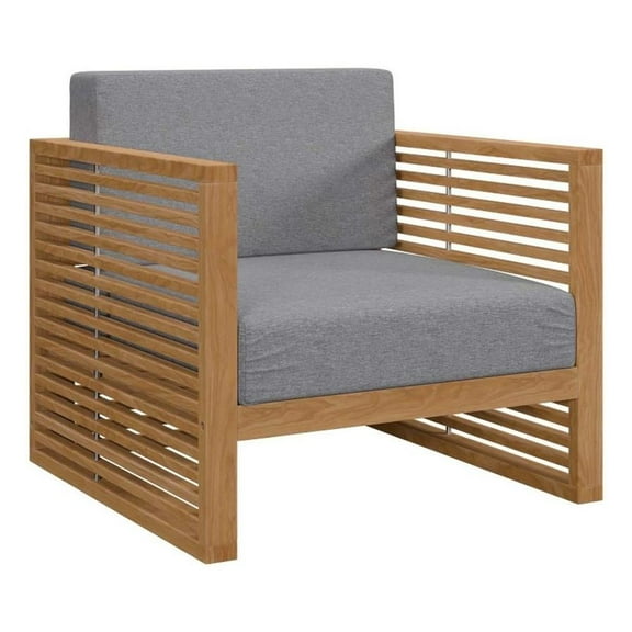 Pemberly Row Modern Fabric/Teak Wood Outdoor Armchair in Gray/Natural
