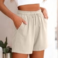 thumbnail image 3 of Linen Summer Shorts for Women with Pockets Side Textured Drawstring Elastic Waist Lounge Beach Boho Shorts (2XL, Beige), 3 of 6