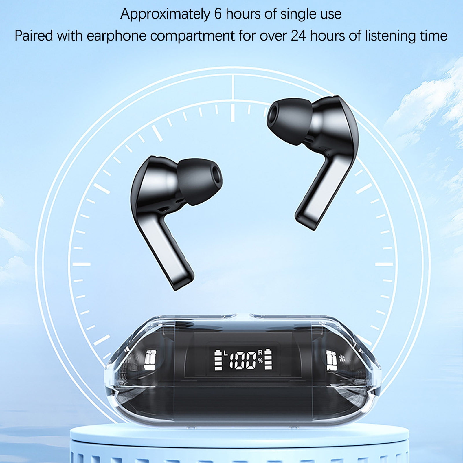 Bluetooth Headphones Wireless Earbuds 80hrs Playtime Wireless Charging Case Digital Display Sports Ear Buds with Earhook Deep Bass IPX7 Waterproof Over-Ear Earphones for TV Phone Laptop(Black)