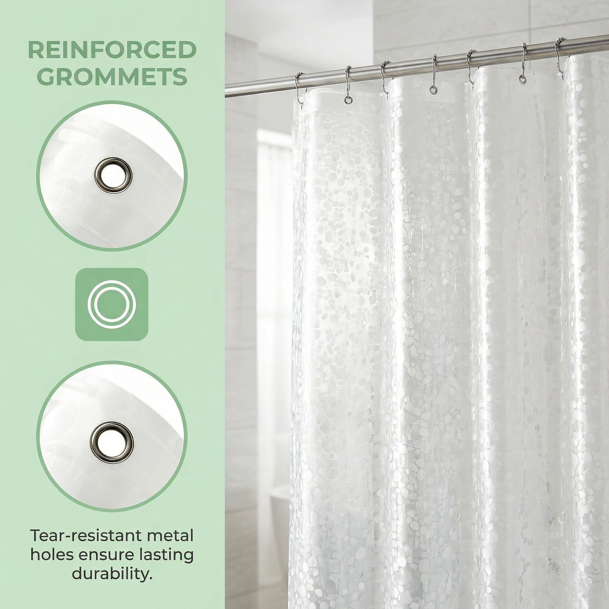 Unique Bargains Semi-Transparent Waterproof Bath Curtain with 12 Hooks Silver 71"W x 71"L