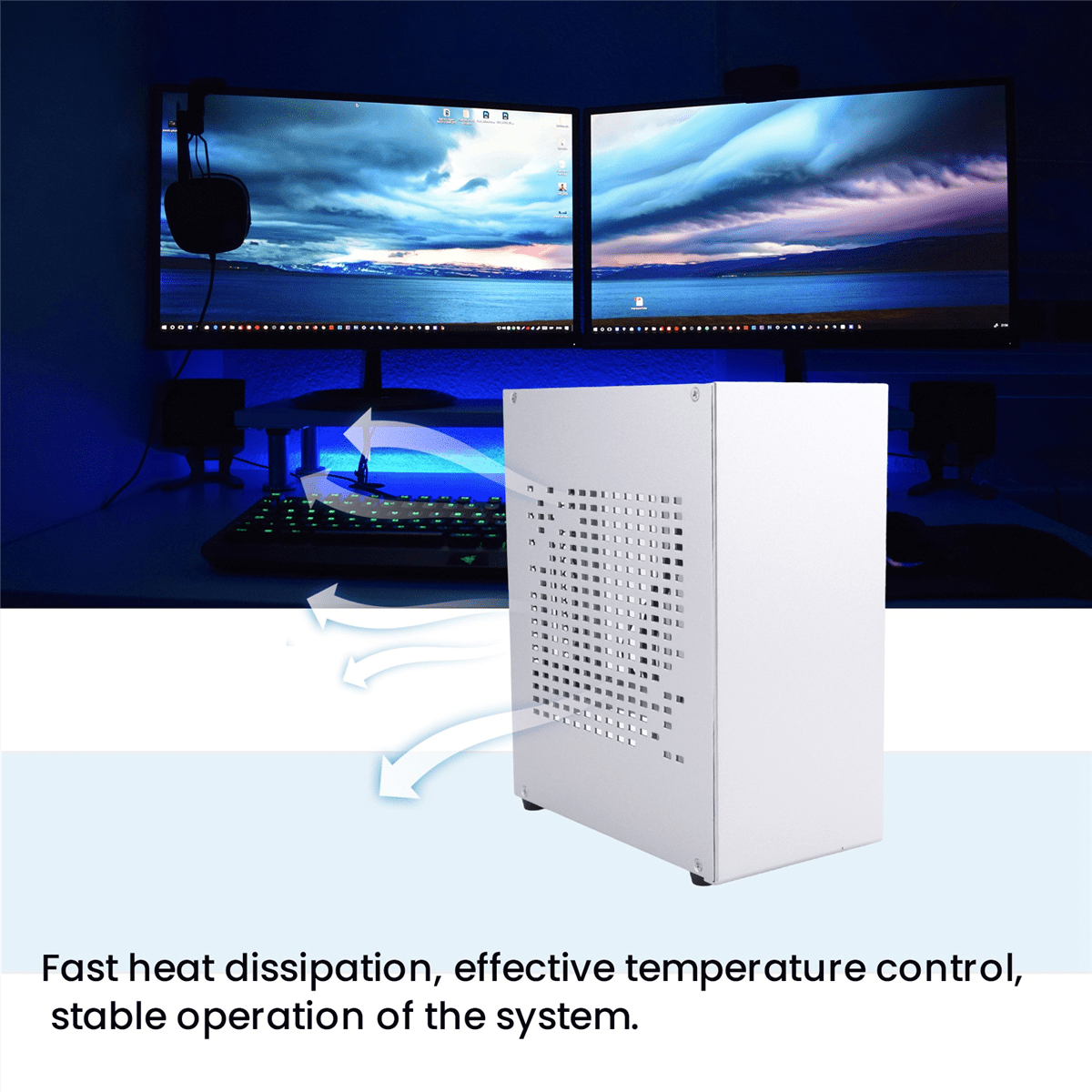 A07 Mini ITX Computer Case Chassis HTPC Host Case USB3.0 ITX Enclosure with Graphics Card Extension Cable(B),1 * Mini ITX case 1 * Extension Cable,silver