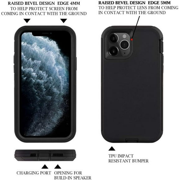 Mistaha iPhone 12 Pro Max Heavy Duty Defender Case - Black {3 Layer Shock Absorbent