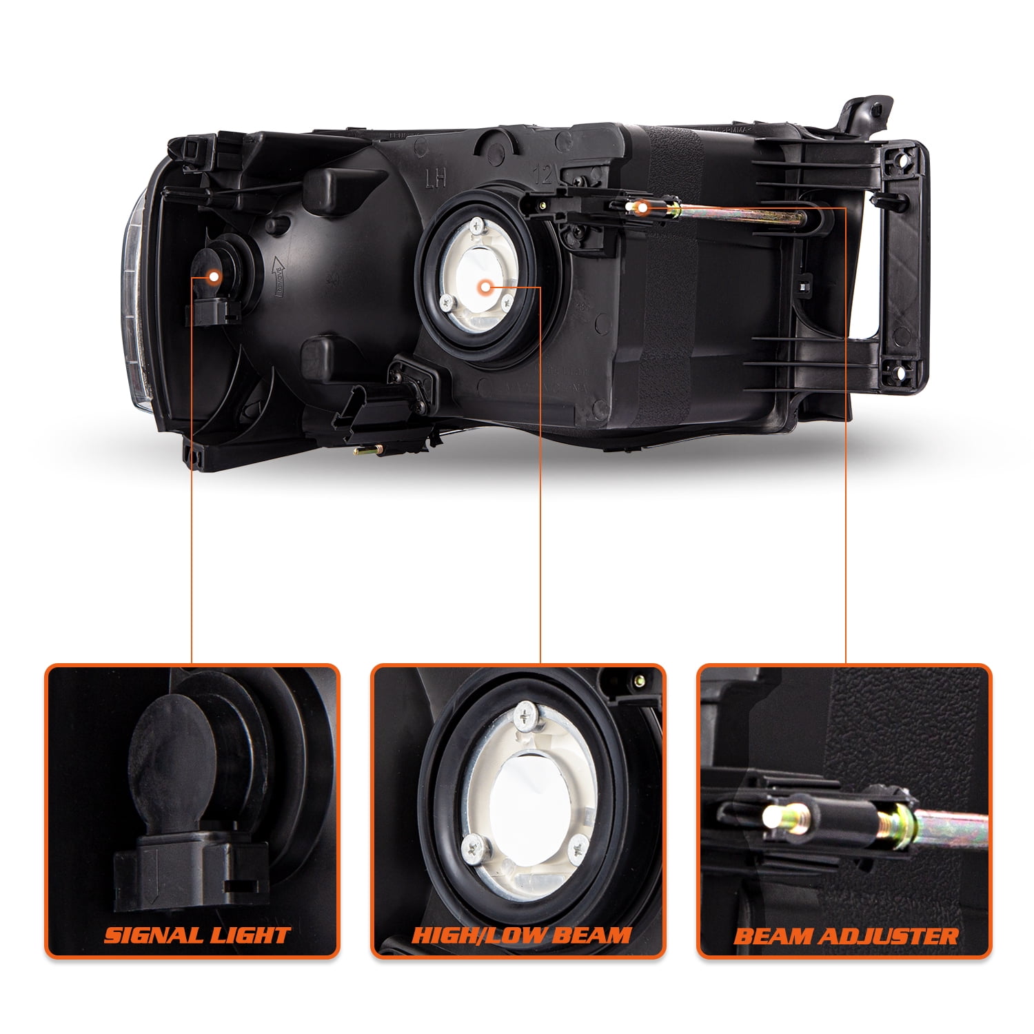 BRYGHT-For 1500/2500/3500 Black Amber 02-05 Dodge Ram Headlights Pair