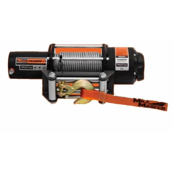 Mile Marker Winch 77-50120W PE5000; Vehicle Mounted; Waterproof UTV Winch; 12 Volt Electric; 5000 Pound Line Pull Capacity; 50 Foot Wire Rope; Roller Fairlead; Wired Remote; Integrated Solenoid