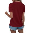 thumbnail image 4 of Camiseta informal de verano de manga corta con cuello redondo de color rojo vino para mujer, para vacaciones y uso diario, camiseta con botones en los hombros y rayas, 4 of 6