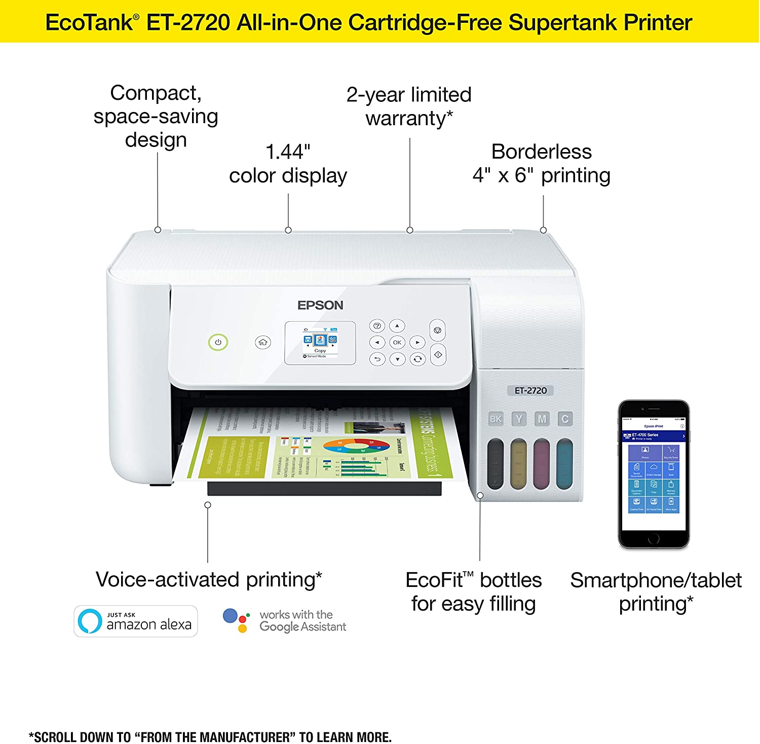 Epson EcoTank ET-2720 Wireless All-in-One Color Supertank Printer - White - image 5 of 6