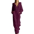 thumbnail image 2 of Women Corduroy Jumpsuit Hooded Zip up Elastic Waist Wide Leg Loose Oversized Soft Casual Overalls with Side Pockets XXL, 2 of 7