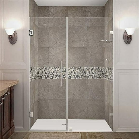 Nautis 36 x 72 in. Completely Frameless Hinged Shower Door with Glass Shelves in Chrome