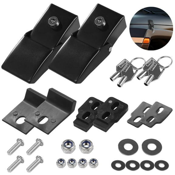 Hood Latch Installation Kit, Steel Black Metal Hood Lock, Compatible with Jeep Wrangler JK JL JT, Includes Keys, Screws, Rubber Gaskets