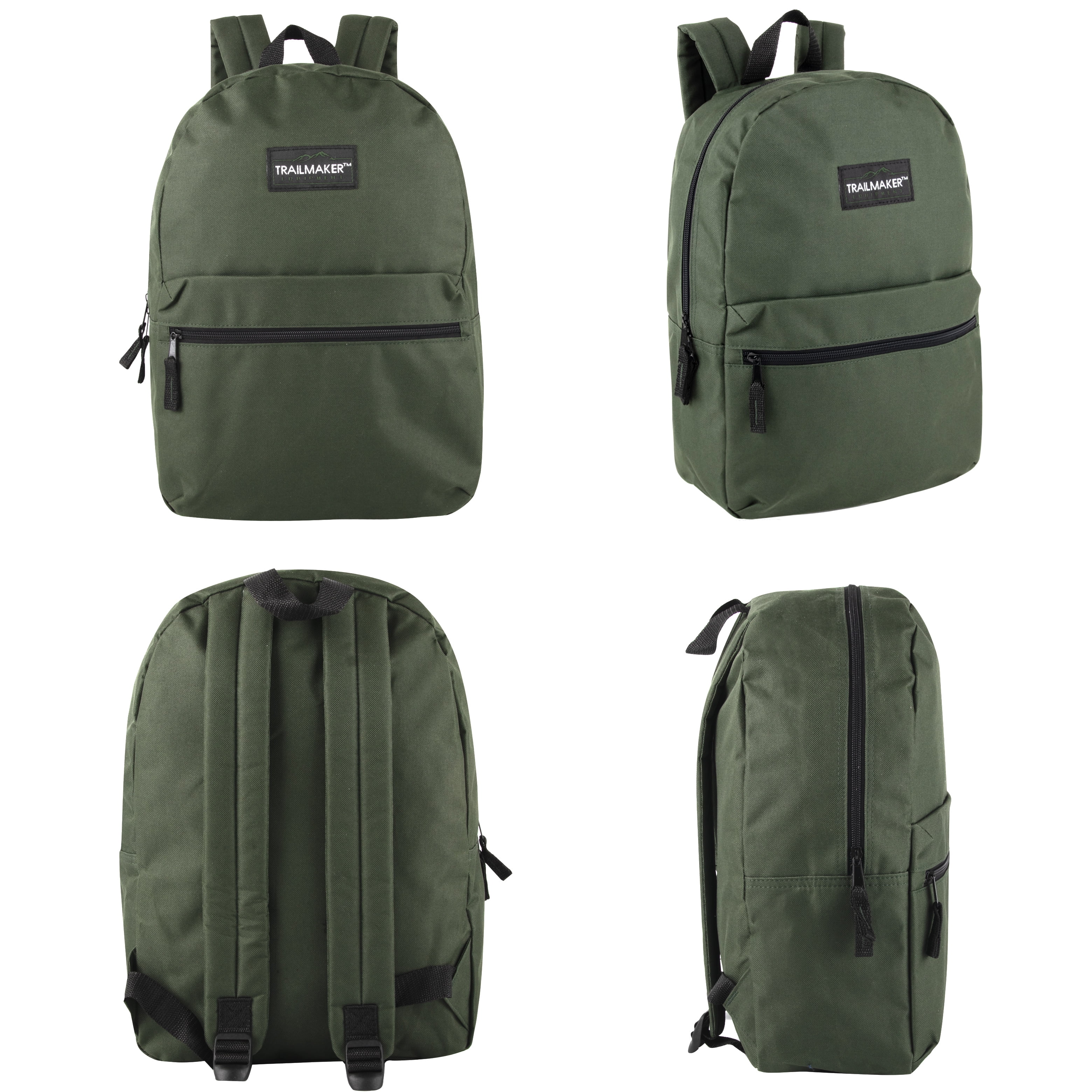 Classic Solid Color 17 Inch Backpack with Front Zipper Accessory Pocket, Dual Zipper Closure & Padded Shoulder Straps for Work, Office, Gym, Sports, Travel, Commute & Recreation in Hunter Green