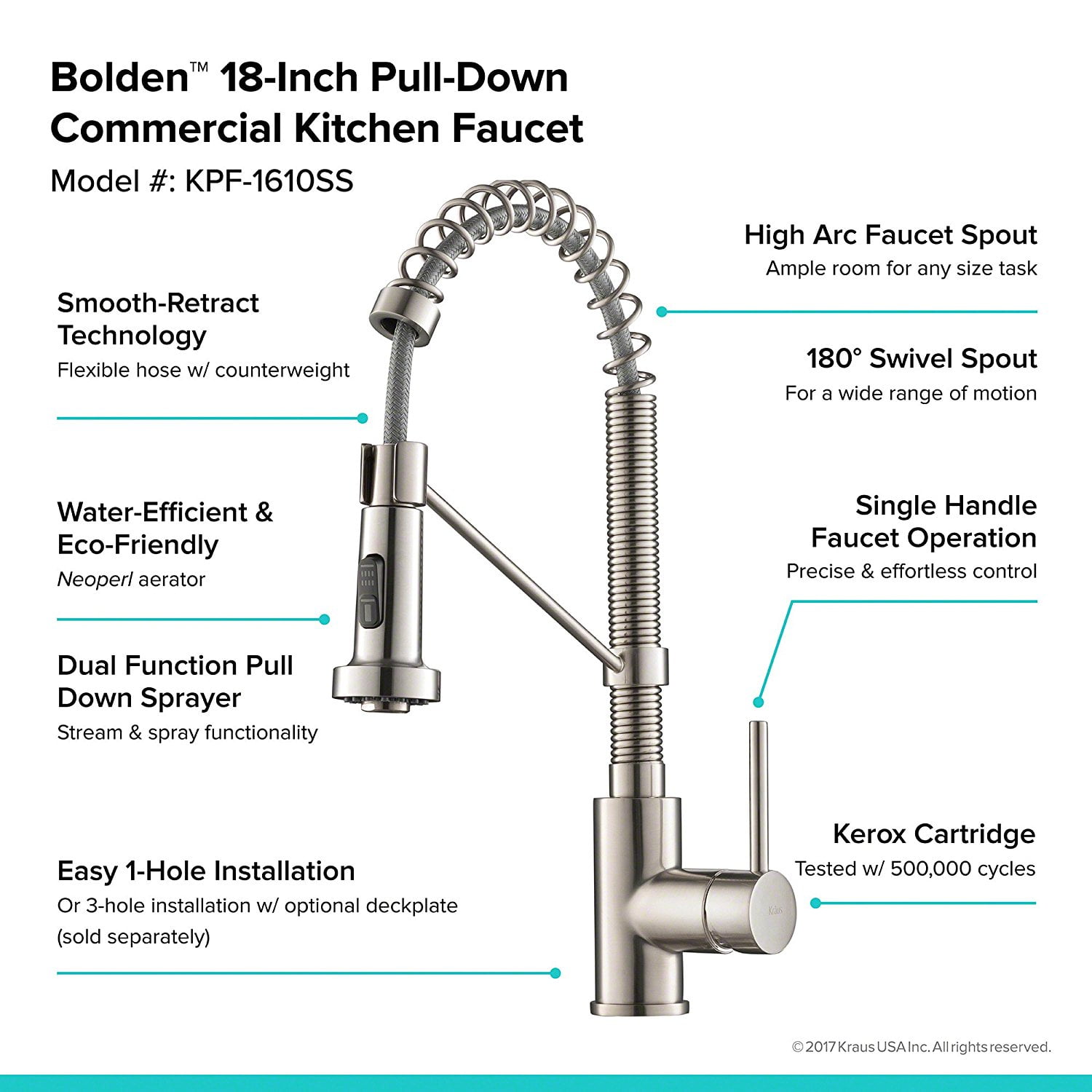 Kraus Bolden 18 Commercial Single Handle Kitchen Faucet W Pull Down Sprayhead