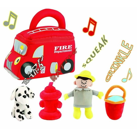 Fire Truck Toddler Play Set - Plush Animals with Sound