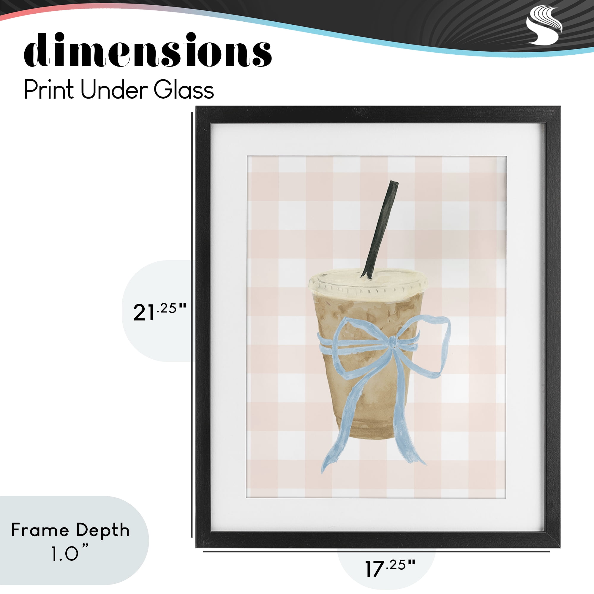 Stupell Industries Iced Coffee on Gingham Black Framed Print Under Glass, design by Lucille Price