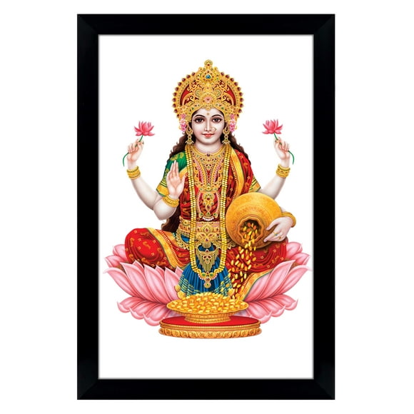 IBA Indianbeautifulart Goddess Lakshmi Picture Frame Religious Poster Black Wall Frame Deity Photo Frame Wall Decor For Home/ Office/ Temple-6 x 8 Inches