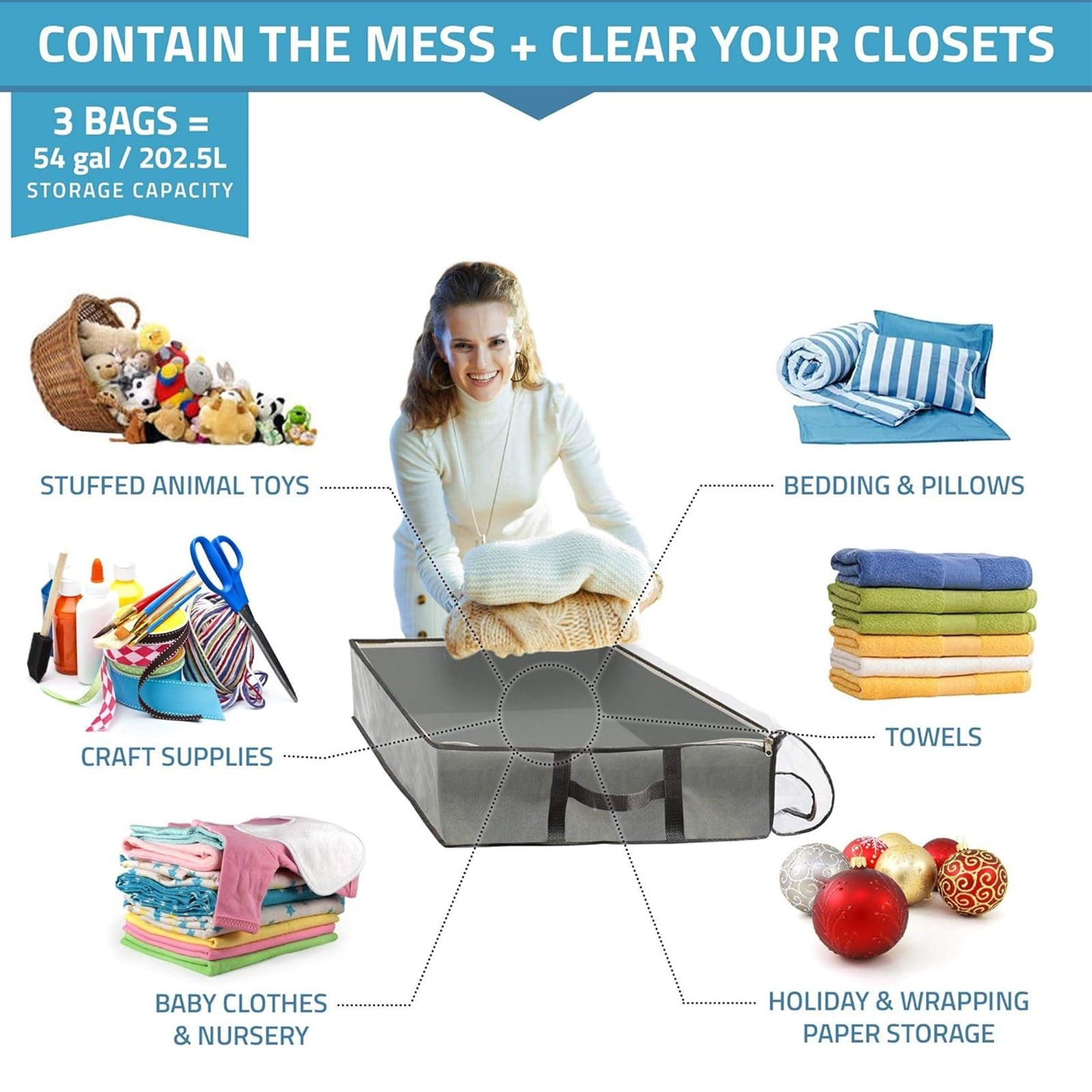 3 Large Smartcube Underbed Storage Bag Wardrobe Organizer Storage Box Bed Box Storage Blanket Toys Quilt Storage Bags