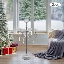 Silver Crystal Candle Holder Set 2pcs 33.8in High Light Reflection Iron Glass Living Room Party Centerpiece