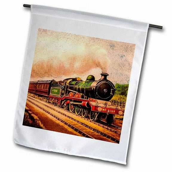 3dRose, Magic Lantern Slide Vintage Steam Engine Locomotive Train Railroad, 12 x 18 inch Garden Flag