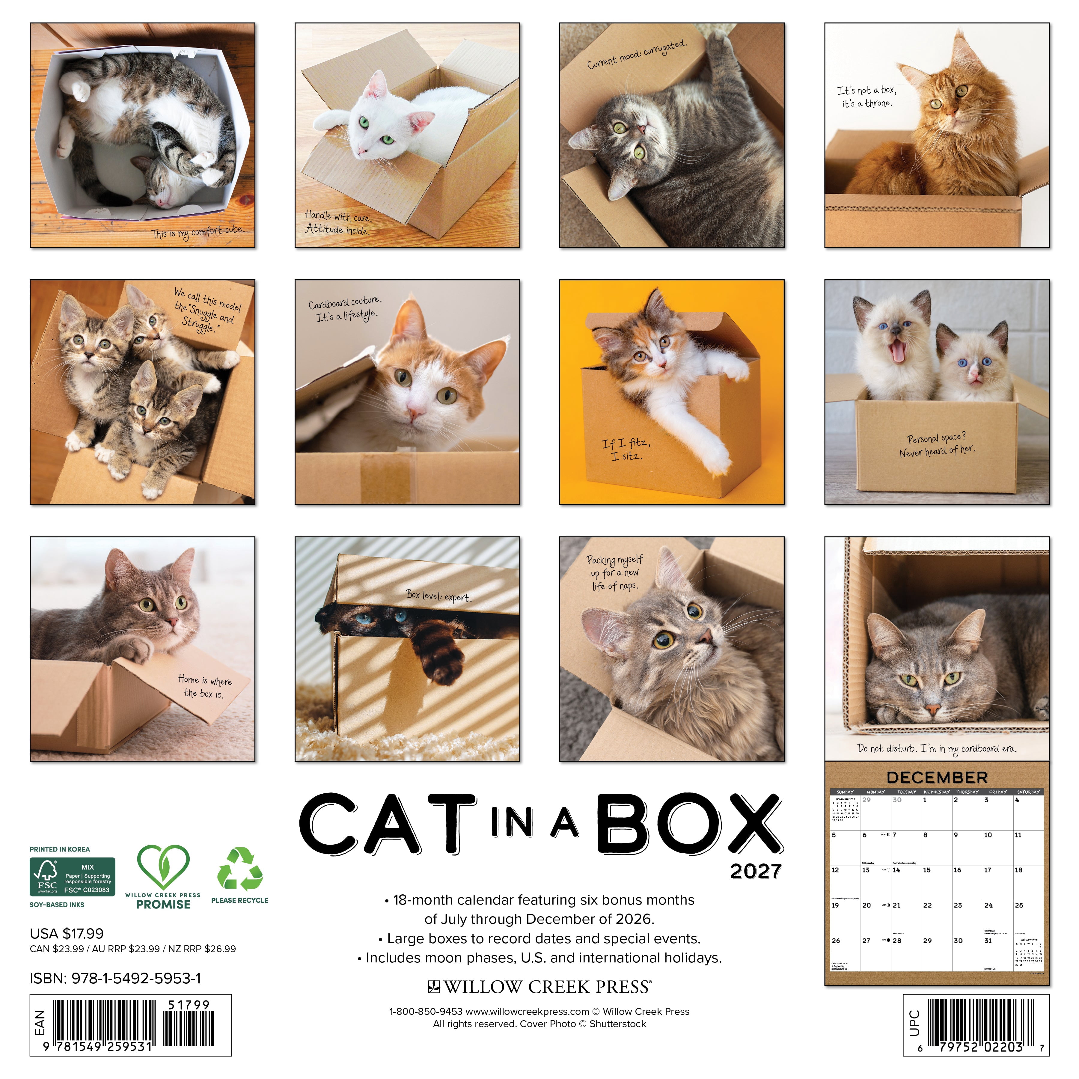 Willow Creek Press, Cat in a Box 2027 Wall Calendar