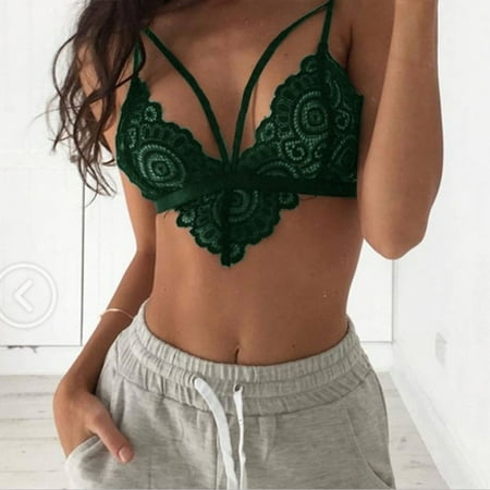 

Qcmgmg Eyelash Strappy Bras for Women Comfort Breathable Bralette Women s Lace Lightly Wireless Bra