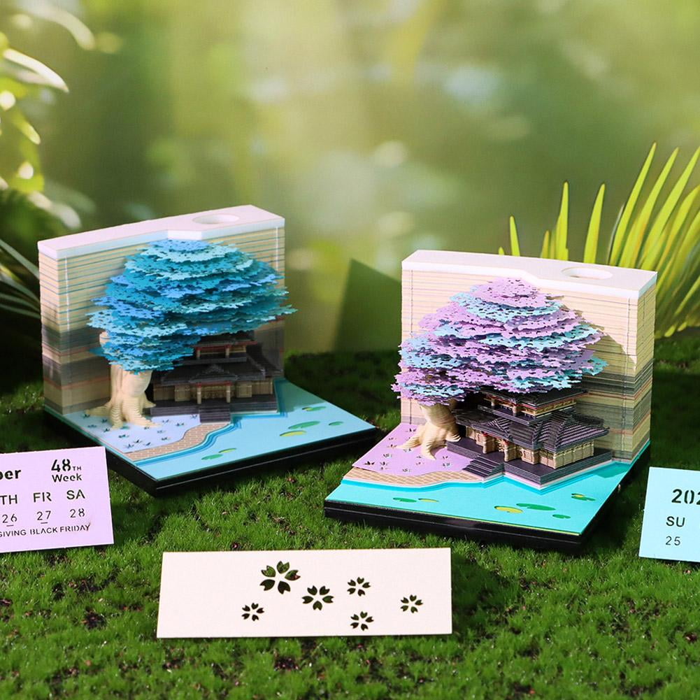 3D Calendar 2026 Unique Paper Sculpture Tree House Calendar with Lights Design, Creative 3D Non-Sticky Note DIY Paper Memo Pad for Desk Decor Christmas Birthday Gift