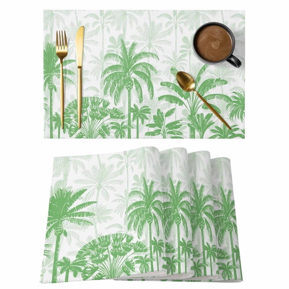 Palm Trees Placemats Set of 4 Green Tropical Plants Summer Forest Scenery Place Mats Indoor Wipeable Table Mats Washable Cloth Dining Table Placemats for Kitchen Holiday Party Home Decor 13x19 Inch