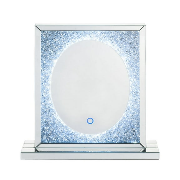 Mirrored Faux Diamond Inlay Accent Decor with LED, Silver