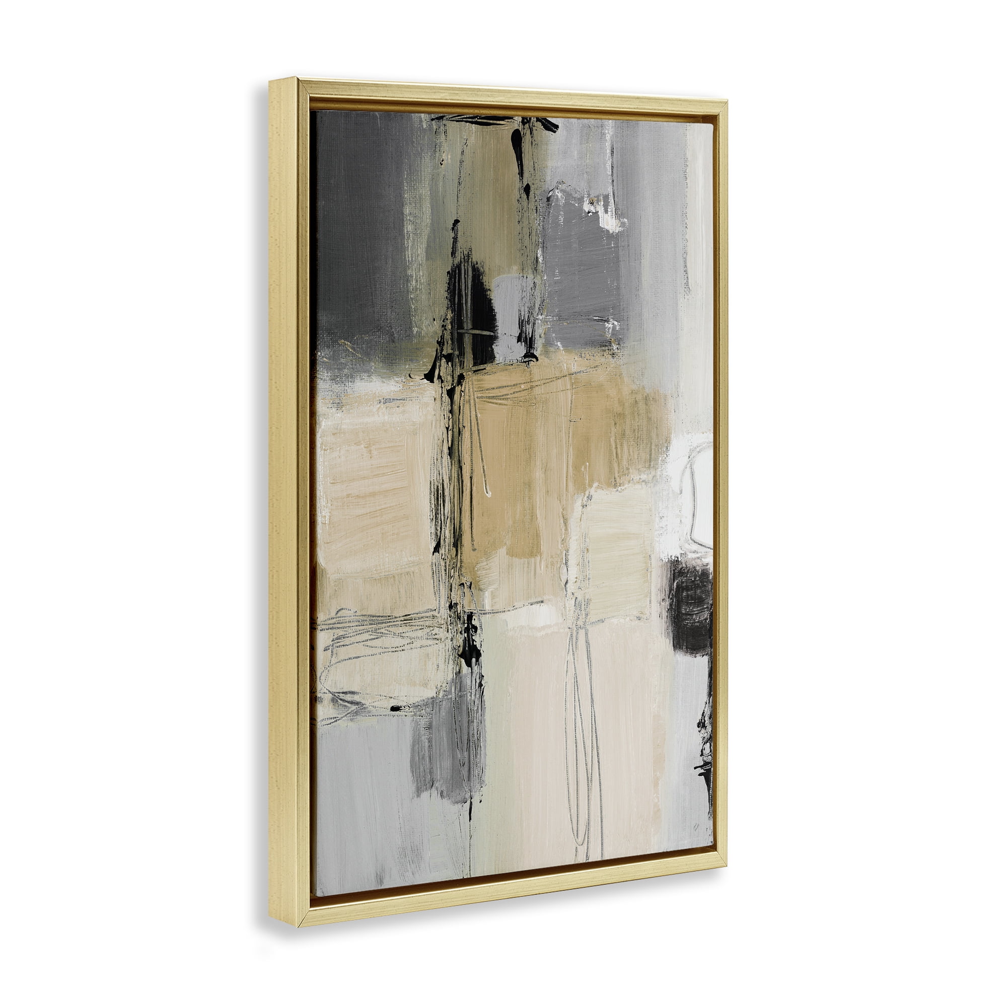 Stupell Industries Rustic Organic Abstraction Abstract Painting Gold Floater Framed Canvas Art Print Wall Art, 21 x 31