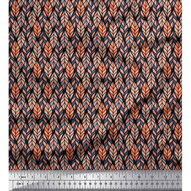 Soimoi Polyester Crepe Fabric Leaves Small Decor Fabric Printed Yard 42 Inch Wide
