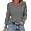 thumbnail image 2 of Womens Tops Long Sleeved Round Neck Solid Color T-shirt Top Gray L, 2 of 2