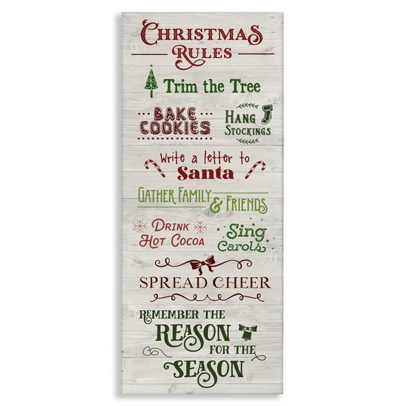 Stupell Industries Rustic Christmas Rules Holiday Painting Gallery Wrapped Canvas Art Prints Wall Art, 10 x 24