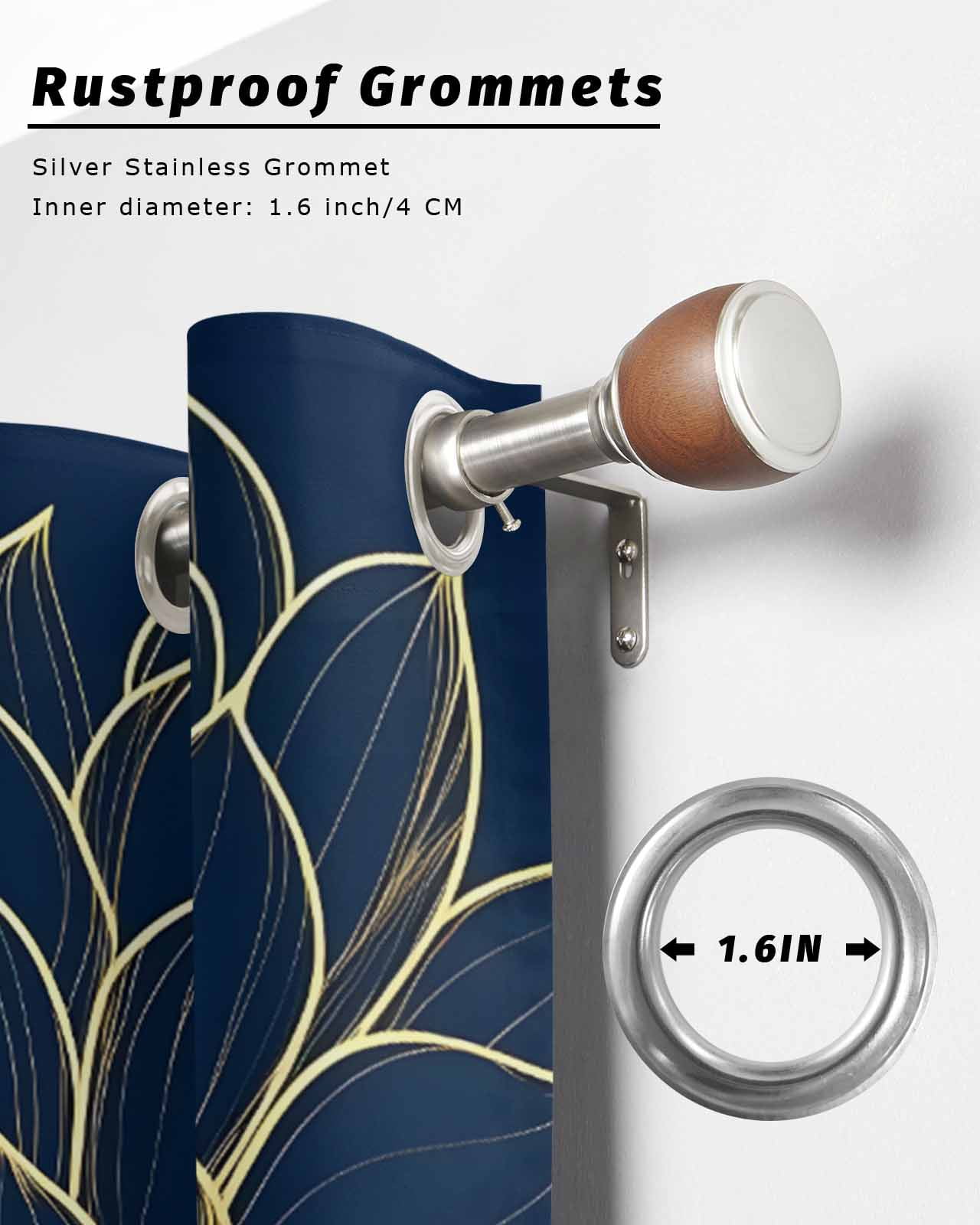 Navy Blue Yellow Spring Floral Outdoor Curtains for Patio, Chic Blossoms Botanical Privacy Drapes Grommet Waterproof Outside Curtains for Porch/Cabana/Balcony 54"x 108", 1 Panel