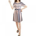 thumbnail image 3 of Femmes Robes Slim Taille Haute O Cou Amincissement Casual Stripe Manches Courtes Robe Femmes Vêtements, 3 of 9