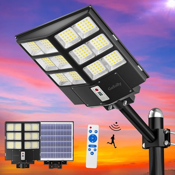 Gefolly Outdoor Solar Street Light, Dusk to Dawn, 6500K Solar Security Motion Sensor Flood Light