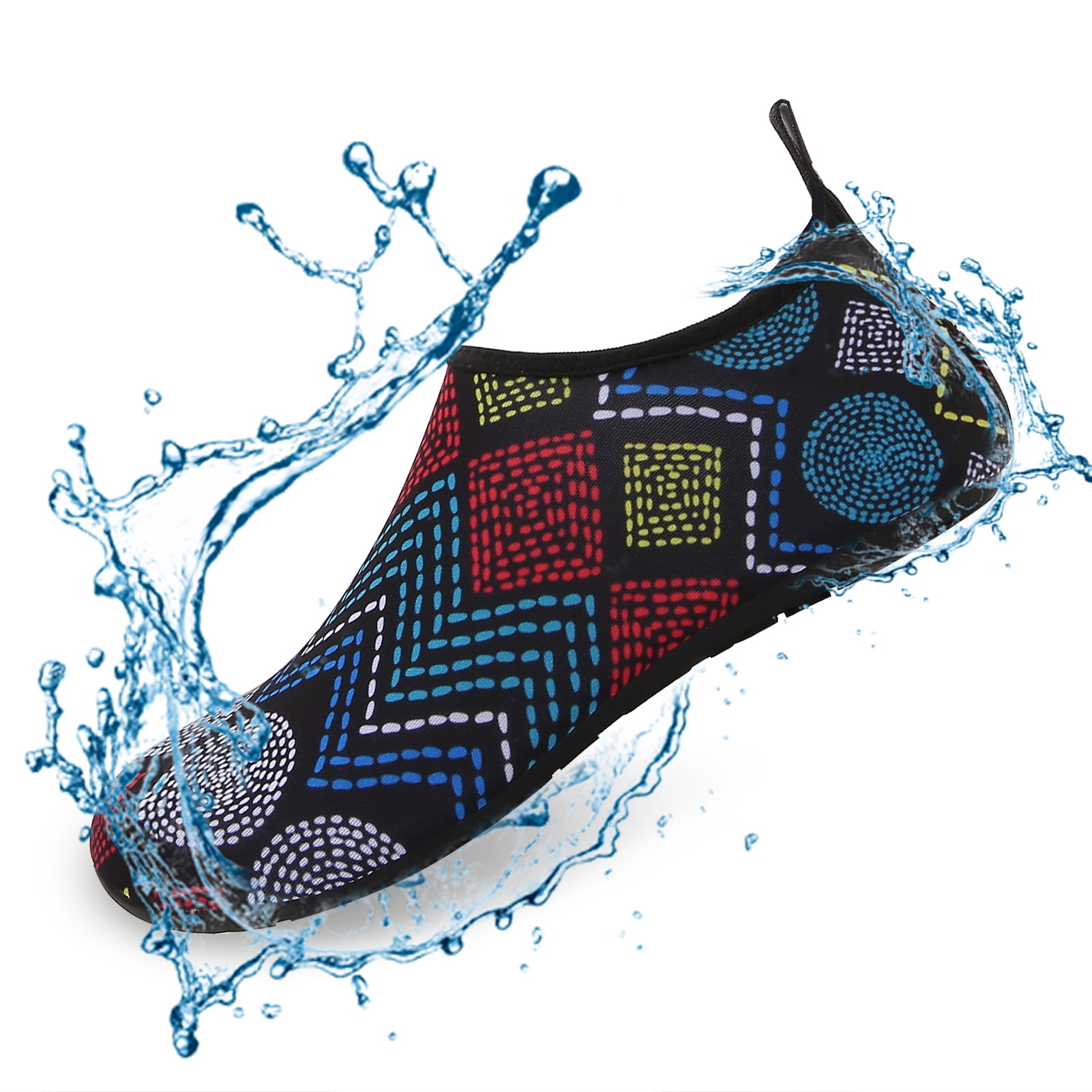 Men and Women a Slip On Barefoot Quick-Dry Beach Aqua Yoga Water Shoes (Geometric/Black, 13-14 Women/10.5-11 Men)