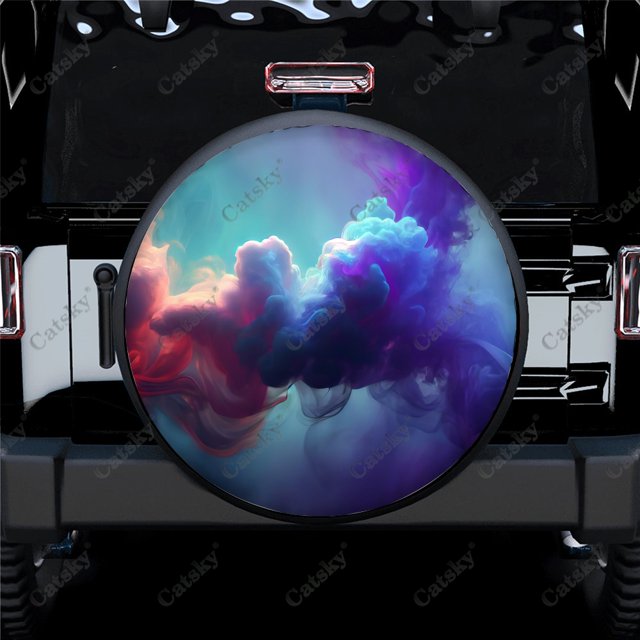 Motif de Fumée Dégradé Coloré Abstrait Polyester Roue de Rechange Universelle pour Remorque RV SUV Camion Campeur