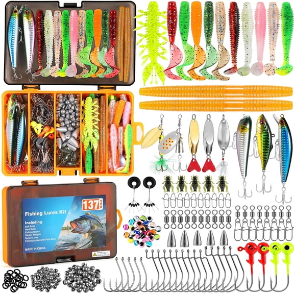 Neighborly Nook Fishing Lures, 137Pcs Tackle Box with Tackle Included, Crankbaits, Spoon, Hooks, Weights & Other Accessories, Fishing Bait Lure Gear Kit Gift for Men Bass Freshwater