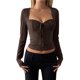 thumbnail image 2 of Top de Encaje de Larga con Cuello en V para Mujer, Estilo Y2K, Camiseta Tipo Chaleco, Ropa de Moda para Otoño e Invierno Marrón Oscuro L, 2 of 7