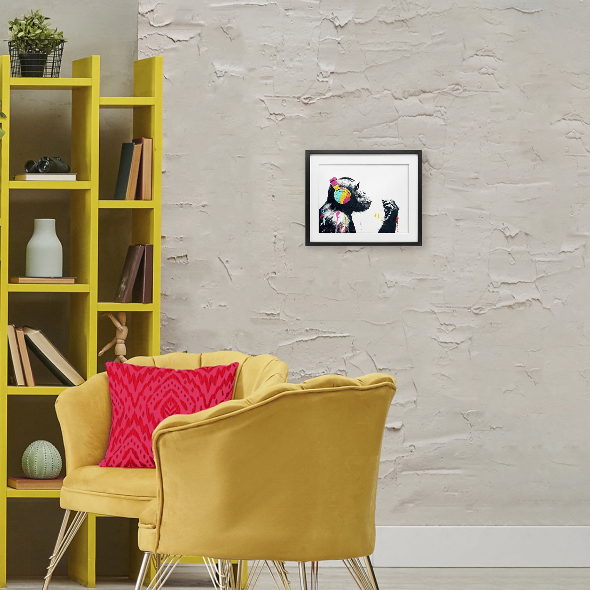 Stupell Industries Ape On Air Headphones Black Framed Print Under Glass, design by Svetlana Aleynikova