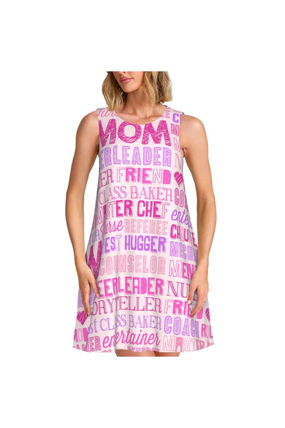 Best Mom ever Pattern Women's Summer Dresses 2025 Beach Casual Sleeveless Tank Loose Sundress Beach Vacation Clothes with Pocket -Medium