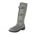 thumbnail image 2 of Viluyesy Womens Knee High Boots, Wide Calf Fashion Belt Buckle Chunky Heels Fall Winter Suede Tall Boots Gray, 2 of 9