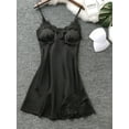 thumbnail image 3 of Coduop Women Silk Satin Sleepwear Dress Babydoll Lace Sleepwear V-Neck Mini Skirt, 3 of 6