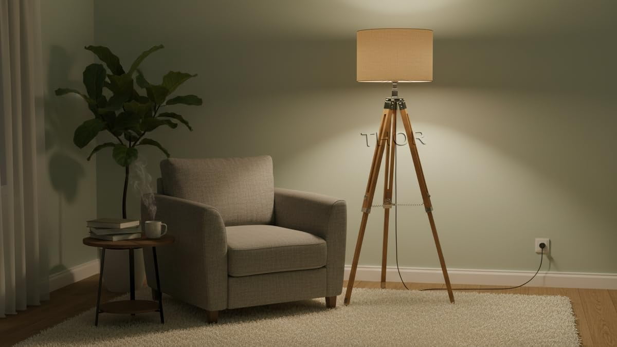 Vintage Classic Teak Wood Tripod Floor Lamp Nautical Floor Shade lamp Home Decor (Shade is Not Included)