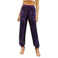 thumbnail image 2 of Wide Leg Pants Woman Carnival Fashion Straight Drawstring Waist Gradient Glitter Joggers Purple Casual Yoga Pant L, 2 of 7
