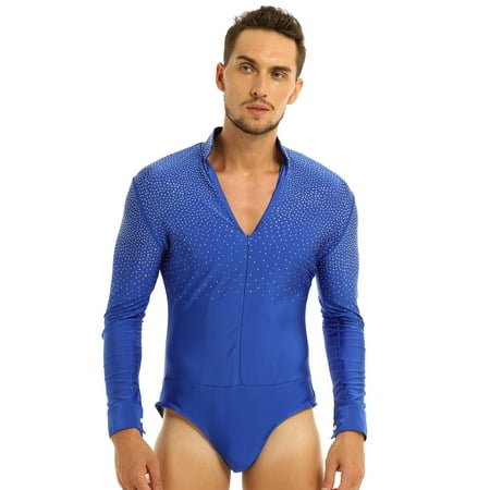 Eandarui JEEYJOO Men s Shiny Rhinestones Latin Rumba Dance Ballroom Costume Performance Training Royal_Blue M