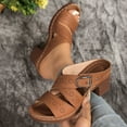 thumbnail image 2 of Sandals for Women 2025 Summer Casual Daily Shoes Women Beach Fashion Chunky Heels Open Toe Slip-On High Heels Slippers Brown 6, 2 of 9