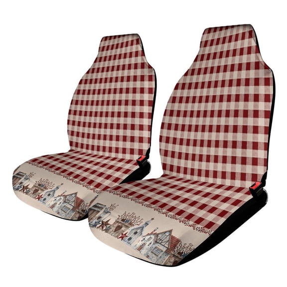 American Country Star Retro Red Checked Plaid Set of 2 Car Seat Covers Seat for Carseats Front Seat Auto Car Interior Accessories Universal 2 Piece