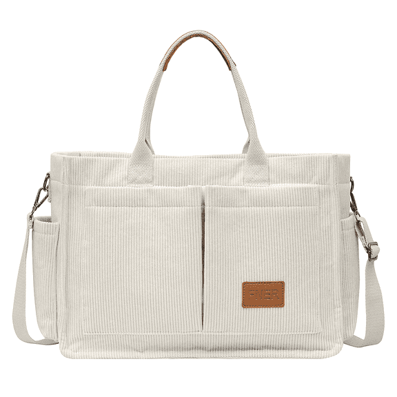 Cshidworld Large Canvas Tote Bag for Women, Womens Laptop Work Book Bags w/Side Pockets/Wet Pocket, Crossbody Purse Handbag, Travel Messenger Gym Bag, Gifts for Women, Off-white