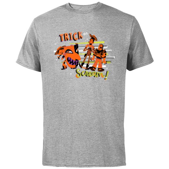 Disney PIXAR Toy Story Hallo-Scream Woody, Jesse & Buzz - Short Sleeve Cotton T-Shirt for Adults - Customized-Athletic Heather