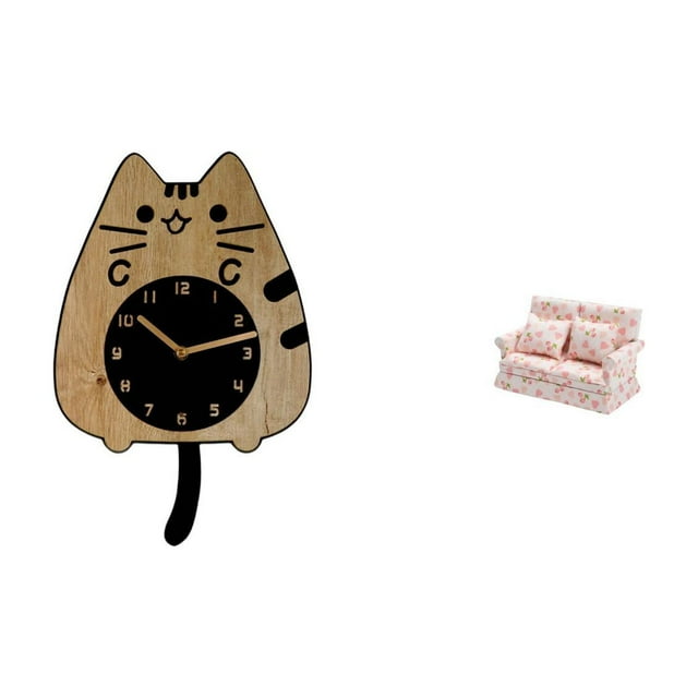 Adorno De Reloj Con Forma De Gato Para Cocina, Oficina, Casa De Muñecas O Sofá (escala 1:12). Ideal Como Regalo De Inauguración. Decoración Artesanal Y Silenciosa.